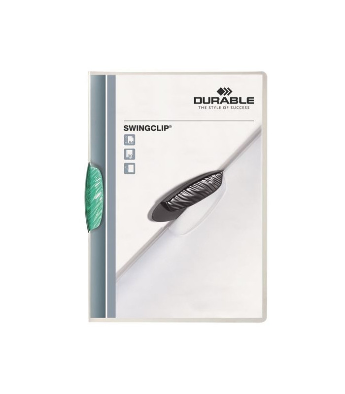 Zakládací desky s klipem Durable Swingclip - A4, kapacita 30 listů, transparentní, zelený klip