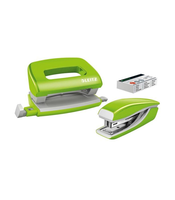 Sada mini sešívačky a děr. Leitz WOW - zelená