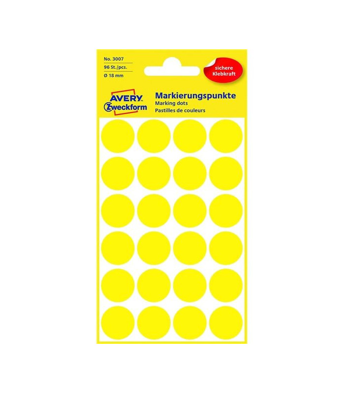 Kulaté etikety Avery, žluté, průměr 18 mm, 96 ks