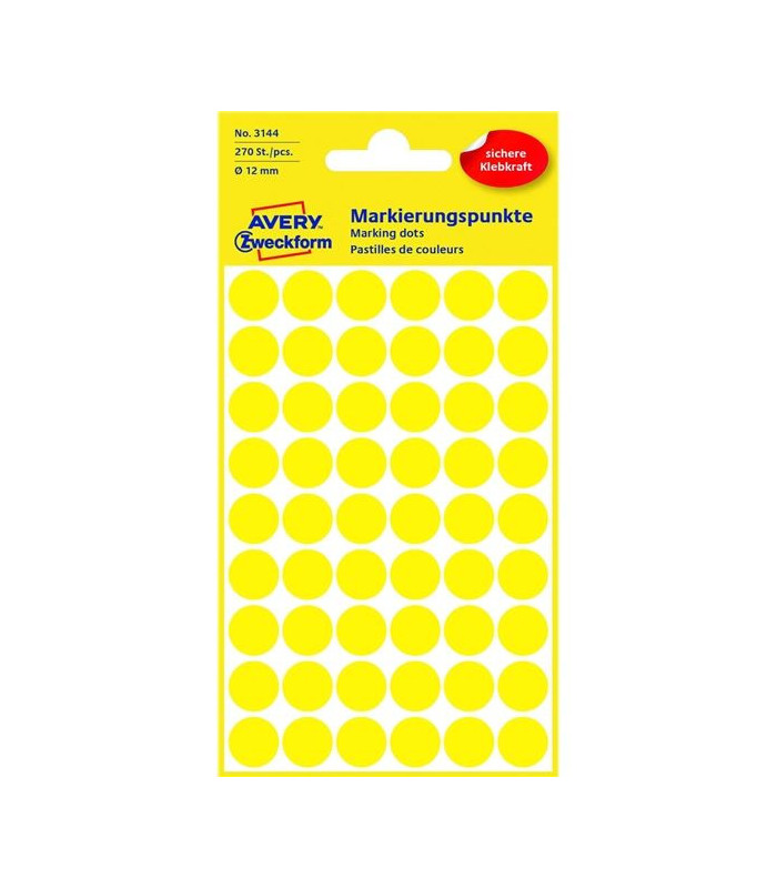 Kulaté etikety Avery, žluté, průměr 12 mm, 270 ks