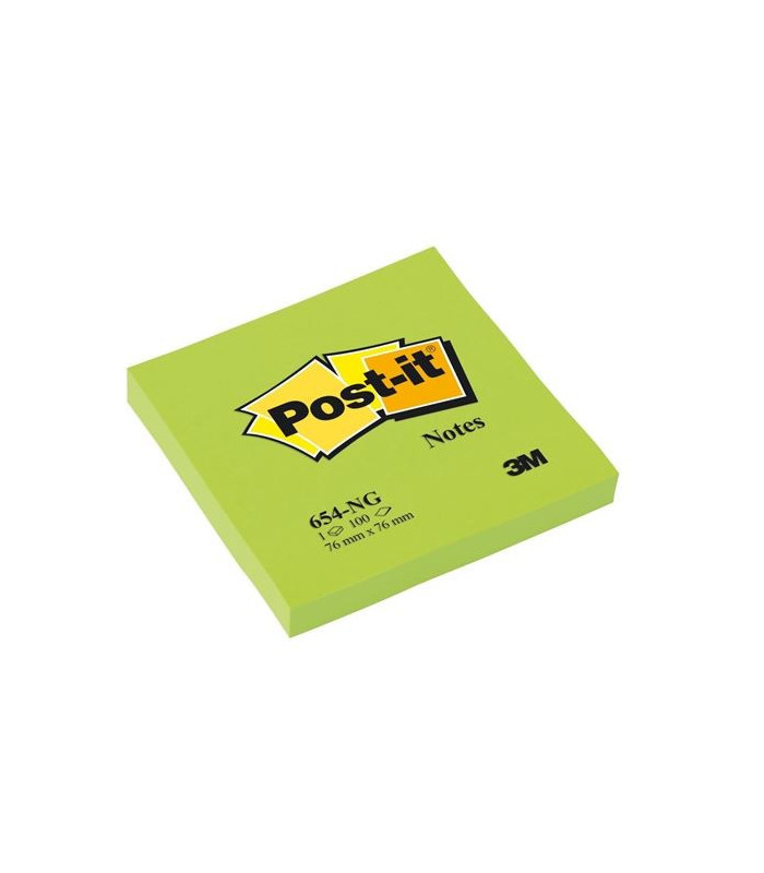 Bloček Post-it, 76x76 mm, neonově zelený, 6 ks