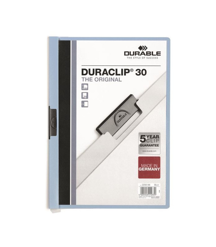Zakládací desky s klipem Durable Duraclip - A4, kapacita 30 listů, světle modré