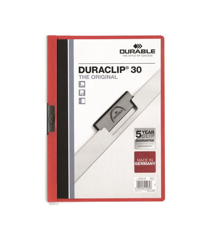 Zakládací desky s klipem Durable Duraclip - A4, kapacita 30 listů, červené