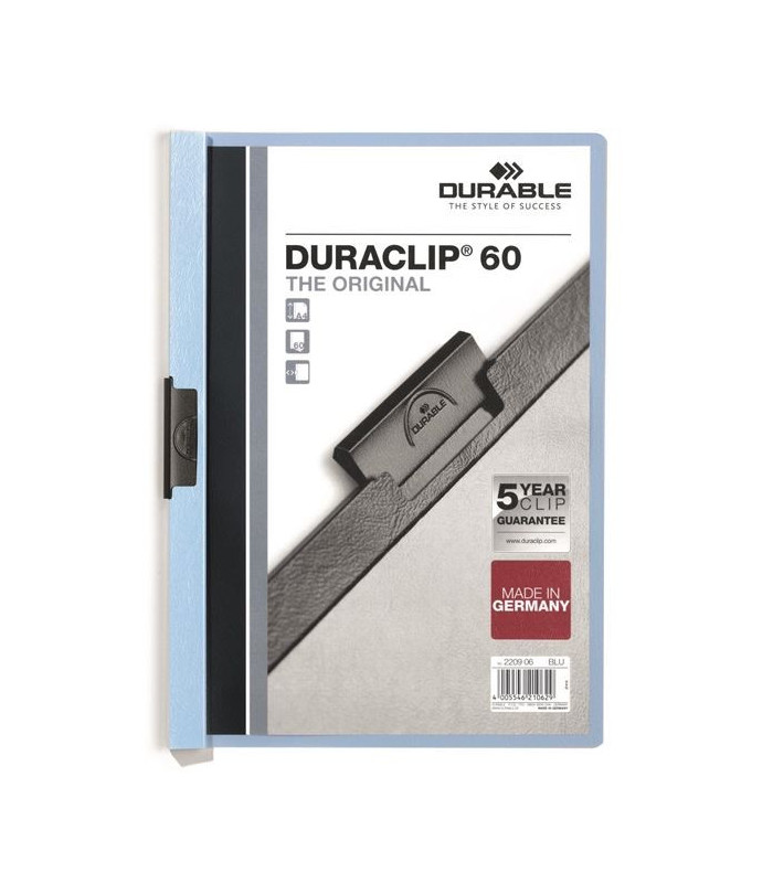 Zakládací desky s klipem Durable Duraclip - A4, kapacita 60 listů, světle modré