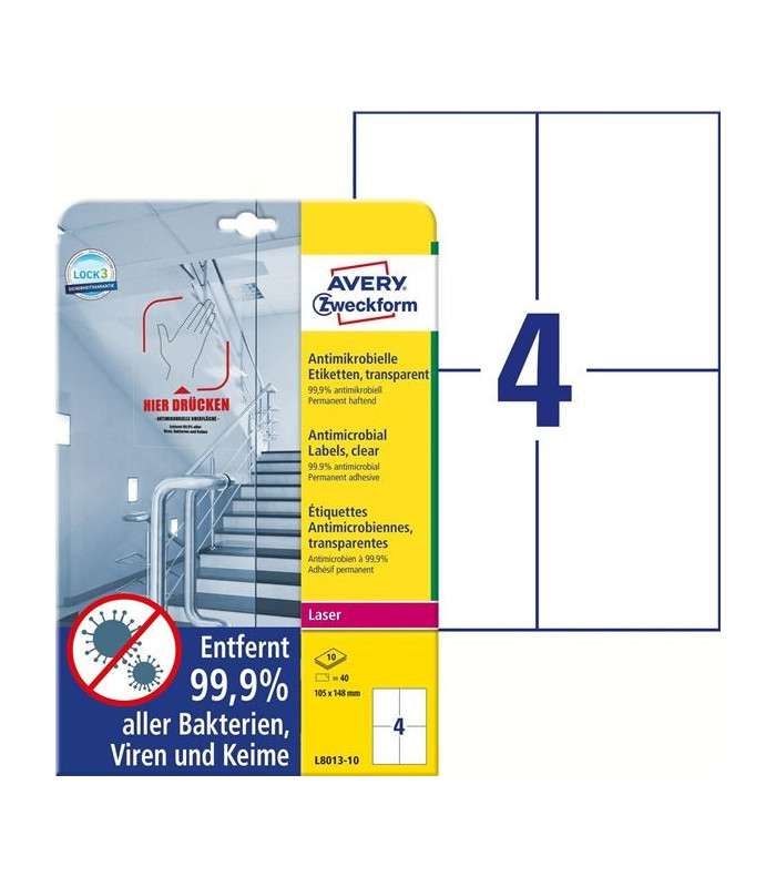 Antibakteriální etikety Avery Zw.,transp.,105 x 148mm