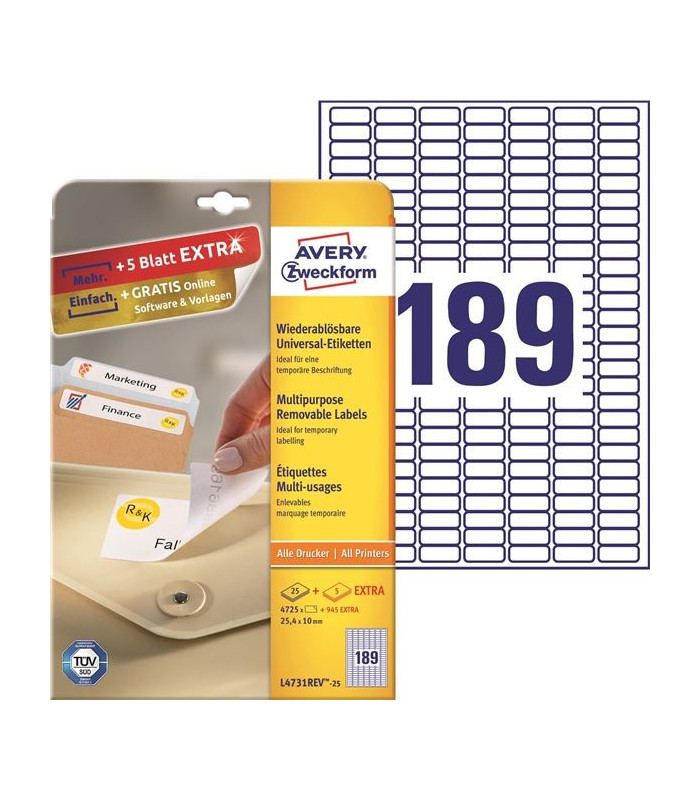 Snímatelné etikety, bílé, 25,4 x 10,0 mm, 5670 ks