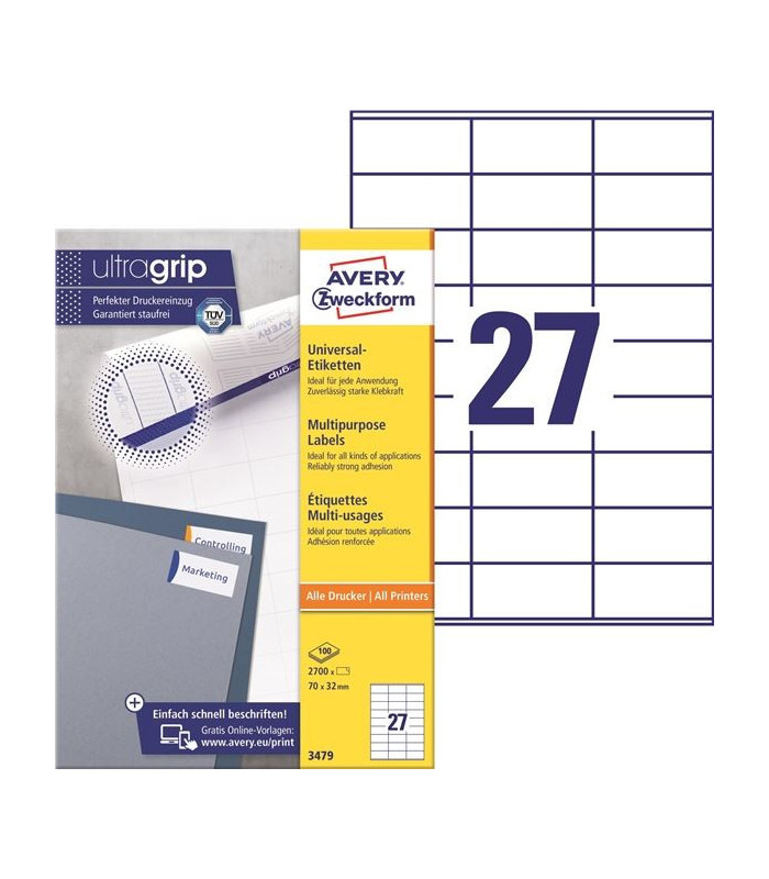 Univerzální etikety, 70 x 32 mm, 2700 ks