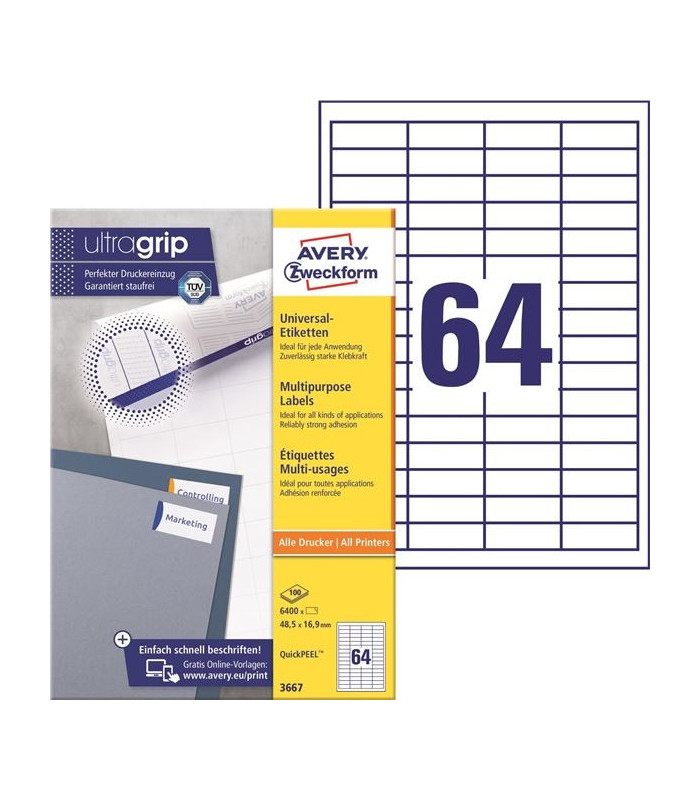 Univerzální etikety, 48,5 x 16,9 mm, 6400 ks