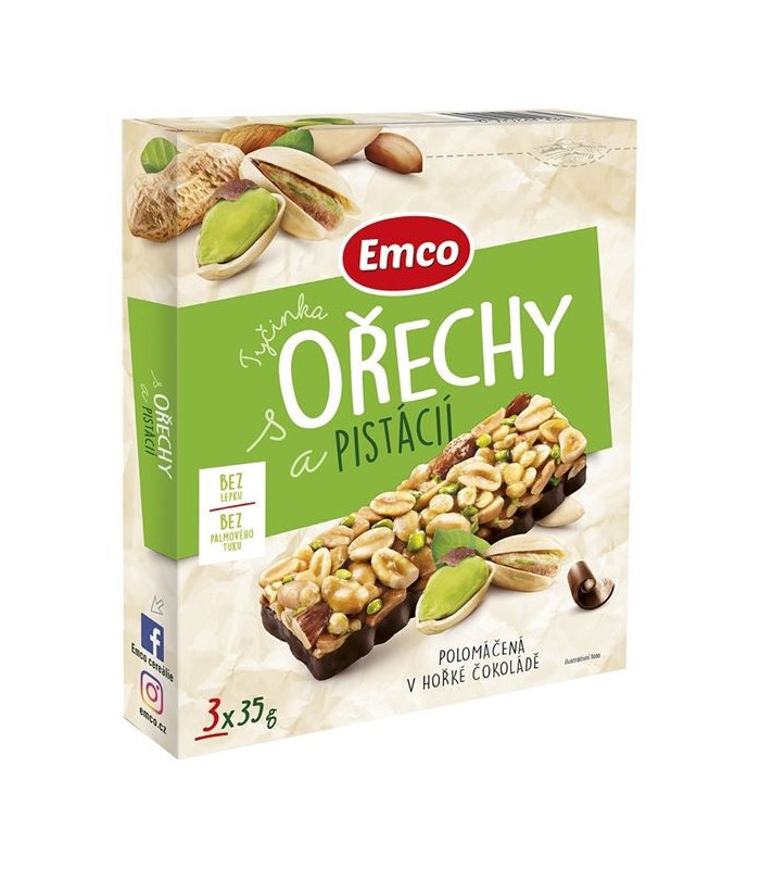 Tyčinka Emco s ořechy a pistácií, 3x 35 g