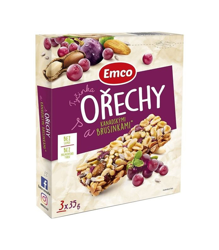 Tyčinka Emco s ořechy a kanad. brusinkami, 3x 35 g