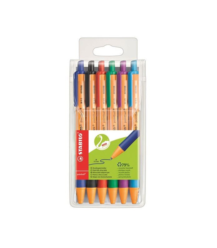 Kuličkové pero Stabilo Green Pointball, 6 barev