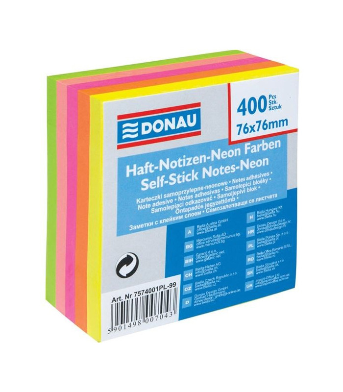 Samolepicí bloček Donau - 76 x 76 mm, mix neonových barev