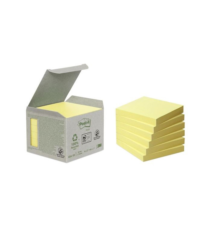 Recyklované bločky Post-it, 76 x 76 mm, žluté