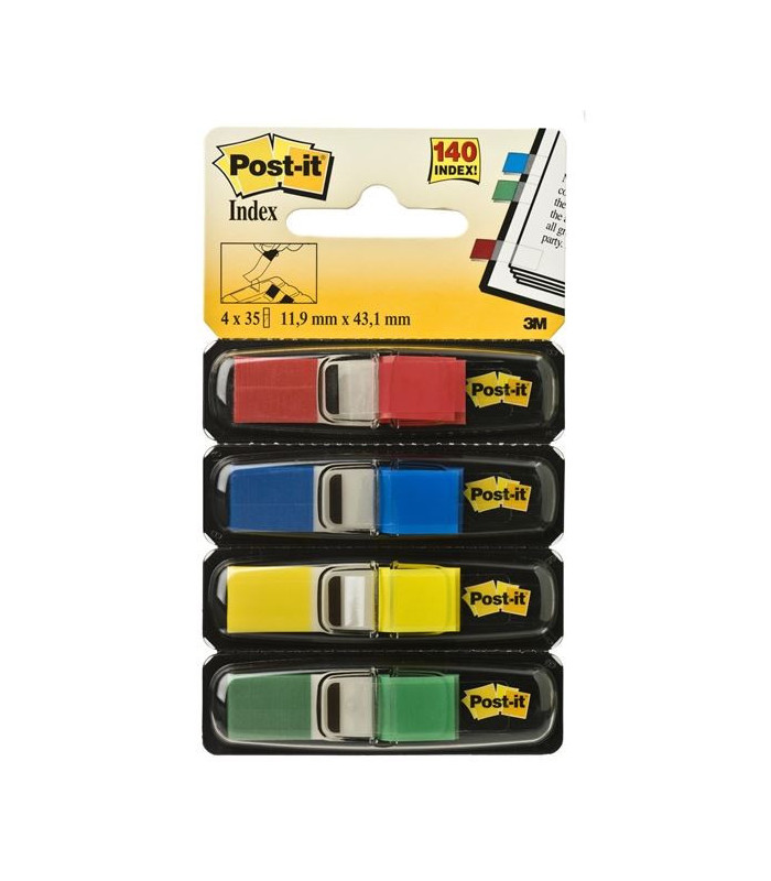 Záložky Post-it v zásobníku, 11,9x43,2 mm, 4 barvy