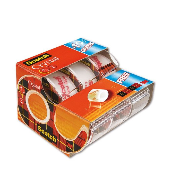 Lepicí páska s odvíječem Scotch Crystal, 2+1zdarma