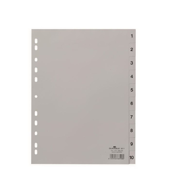Plastový rozlišovač Durable - A4, šedý, 1-10