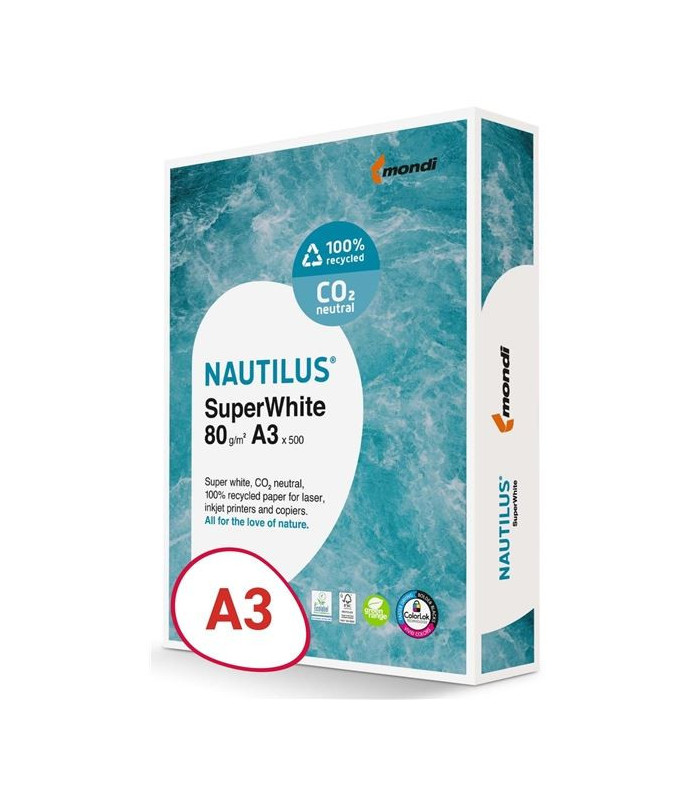 Recyklovaný papír Nautilus Superwhite - A3, zářivě bílý, 80 g/m2, CIE 150, 500 listů