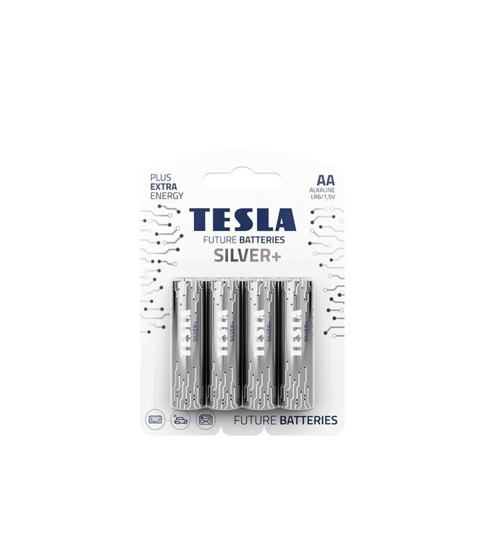 Alkalické baterie Tesla SILVER+ - 1,5V, LR6, typ AA, 4 ks