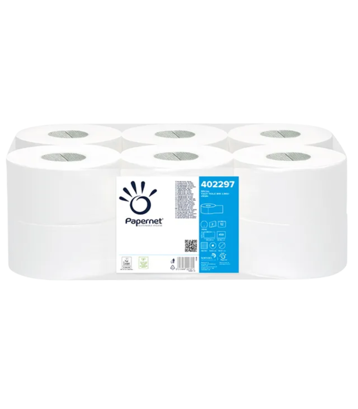 Toaletní papír jumbo mini Papernet - 2vrstvý, celulóza, 19,5 cm, 12 rolí (402297)