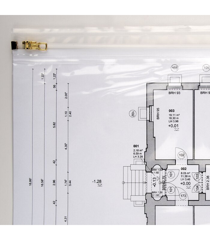 Obaly na stavební plány A1 se zipovým uzávěrem, 640 x 900 mm, 110 mic