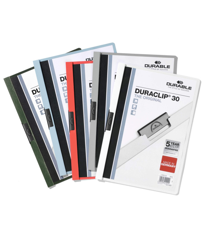 Zakládací desky s klipem Durable Duraclip - A4, kapacita 30 listů, červené
