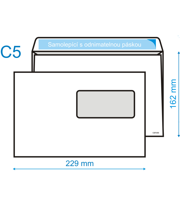 Obálka C5 s okénkem vpravo, s lepící páskou, 1000 ks