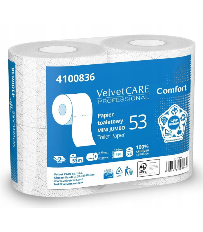 Toaletní papír Velvet Professional - 2 vrstvý, návin 53 m, 4 role, 4100836