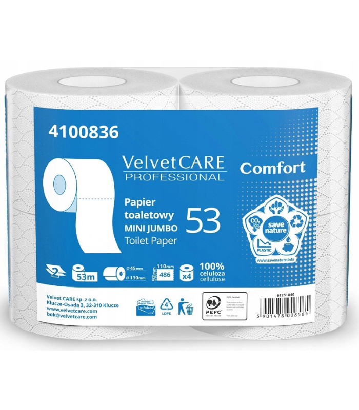 Toaletní papír Velvet Professional - 2 vrstvý, návin 53 m, 4 role, 4100836
