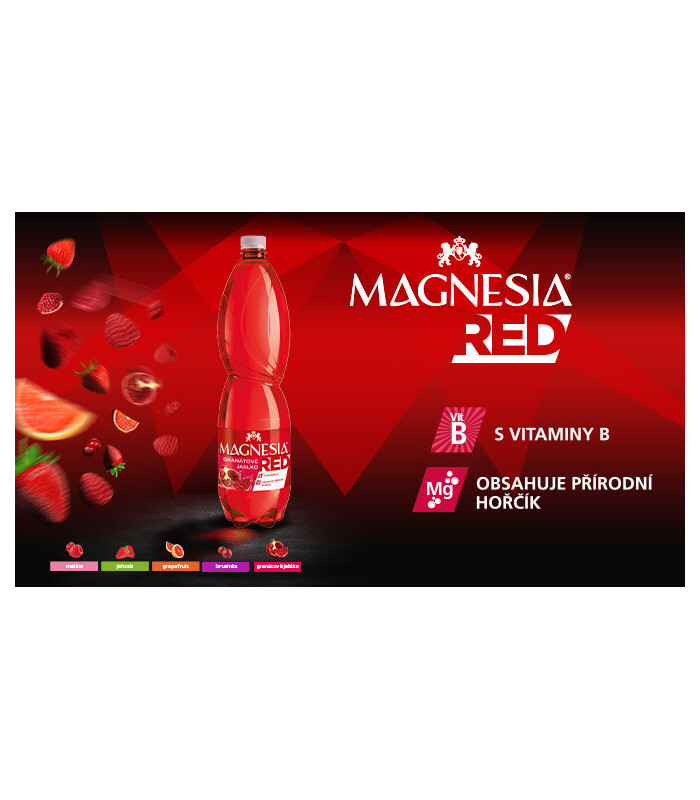 Minerální voda Magnesia Red - malina, jemně perlivá, 6x 1,5 l