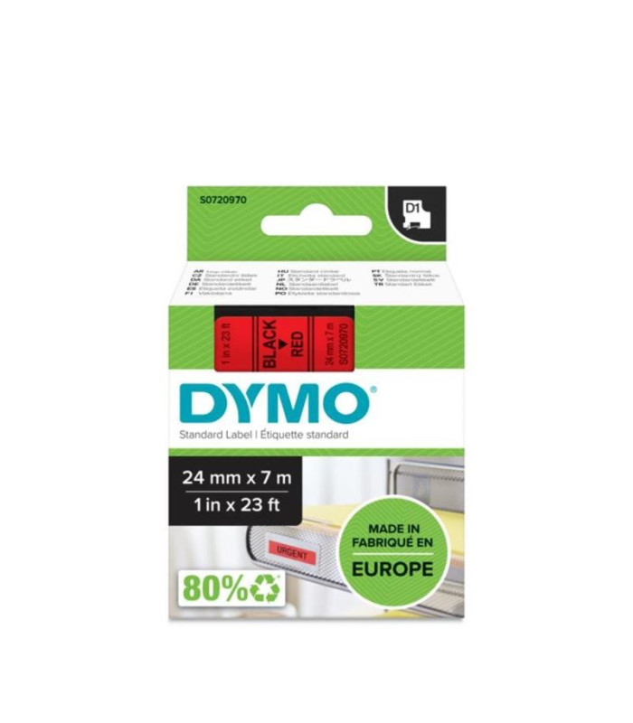 Páska Dymo D1 - červená, šířka 24 mm, návin 7 m, černé písmo