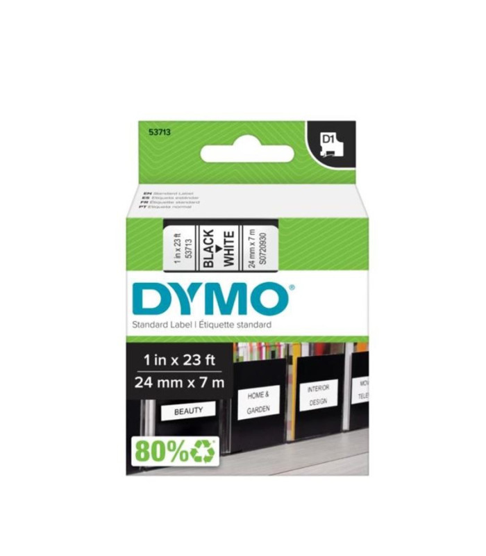 Páska Dymo D1 - bílá, šířka 24 mm, návin 7 m, černé písmo