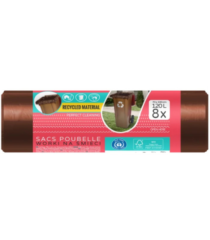 Pytle na odpadky na tříděný odpad - hnědé, 120 l, 45 mic, 8 ks