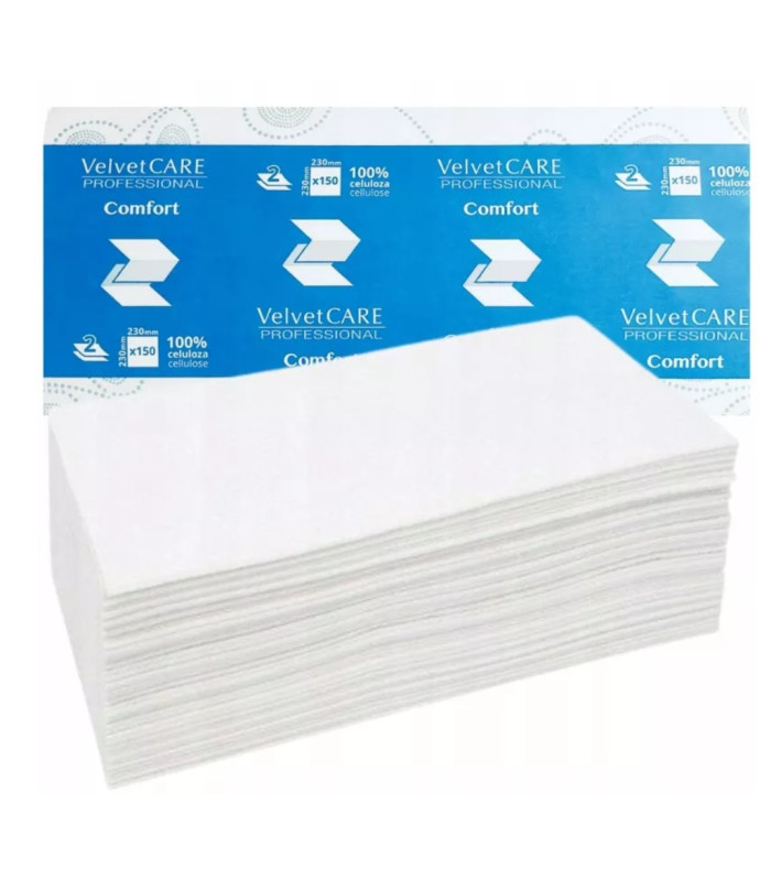 Skládané papírové ručníky Velvet Professional - 2vrstvé, bílé, 23x23 cm, 20x150 ks (5600042)