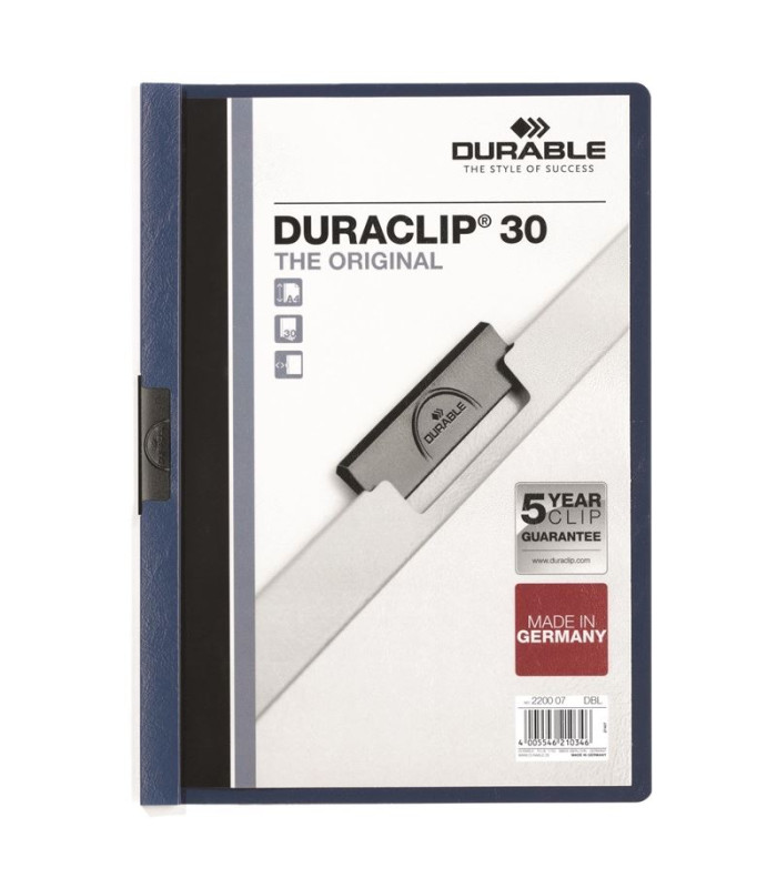 Zakládací desky s klipem Durable Duraclip - A4, kapacita 30 listů, tmavě modré