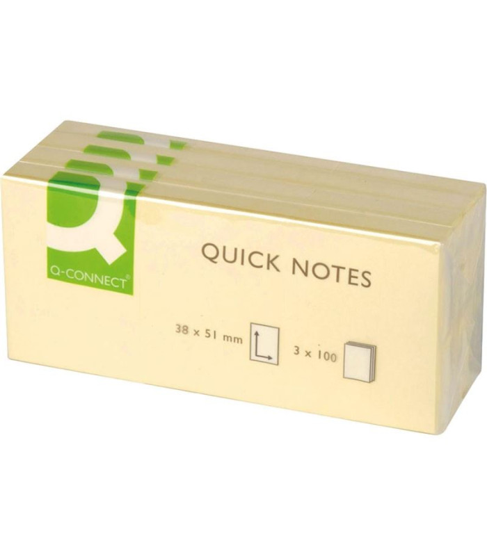 Samolepicí bloček Q-Connect - 38 x 51 mm, žlutý, 3 ks