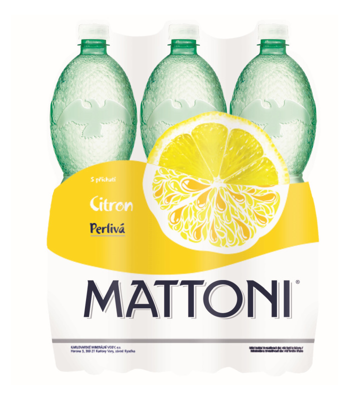 Minerální voda Mattoni - citron, perlivá, 6x 1,5 l