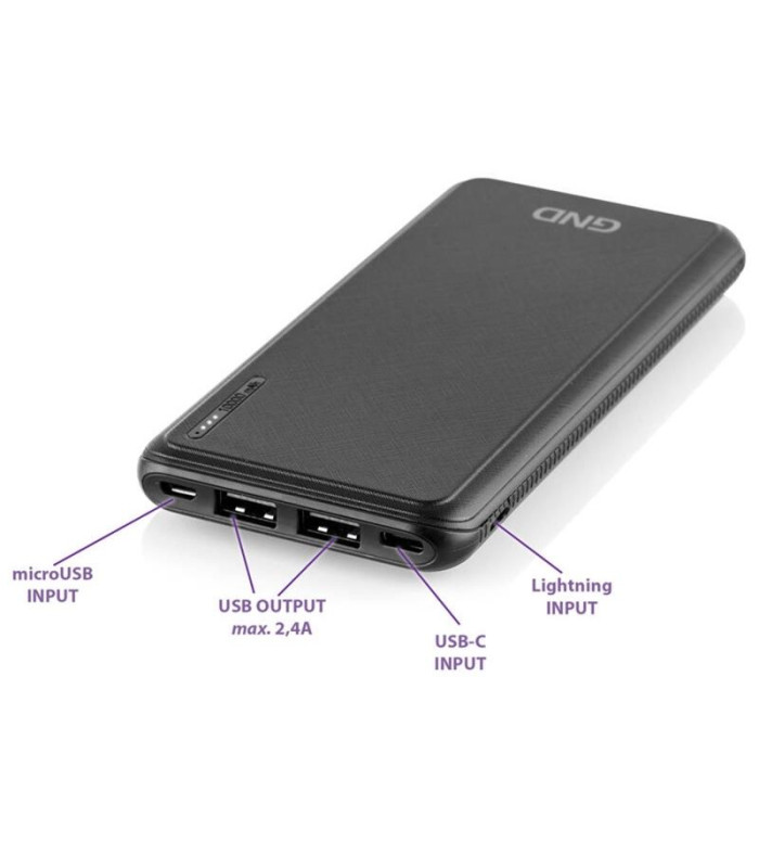 Powerbanka GND - 10000 mAh, USB-C, Lightning, černá