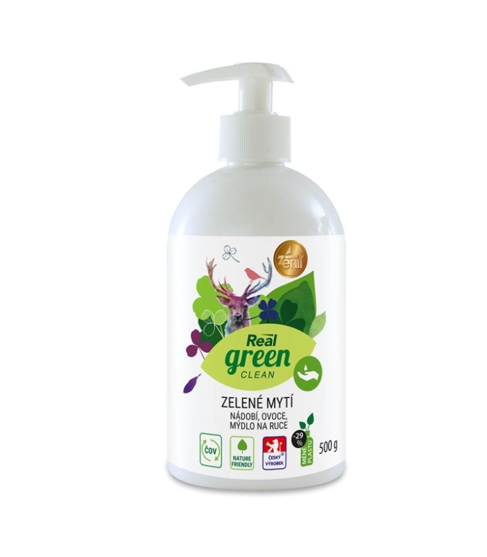 Prostředek na nádobí, ovoce a ruce Real green - ekologický, 500 g