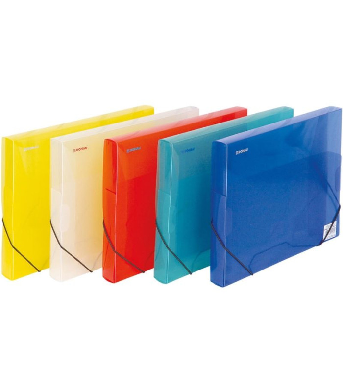 Box na spisy s gumičkou Donau - A4, transparentně žlutý, 3 cm