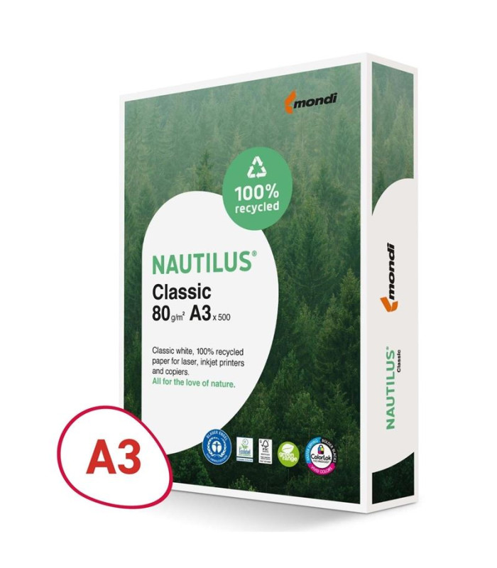 Recyklovaný papír Nautilus Classic A3 - 80 g/m2, CIE 112, 500 listů