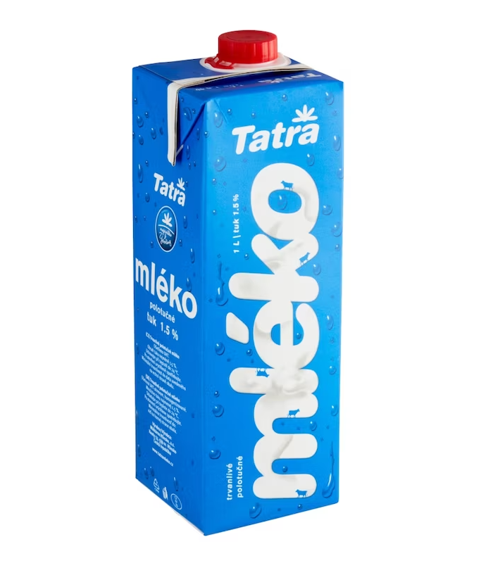 Mléko trvanlivé Tatra - polotučné 1,5%, s uzávěrem, 1 l
