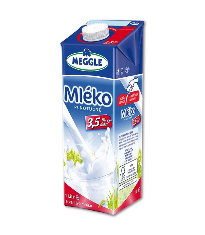 Trvanlivé mléko Meggle - plnotučné 3,5%, 1 l
