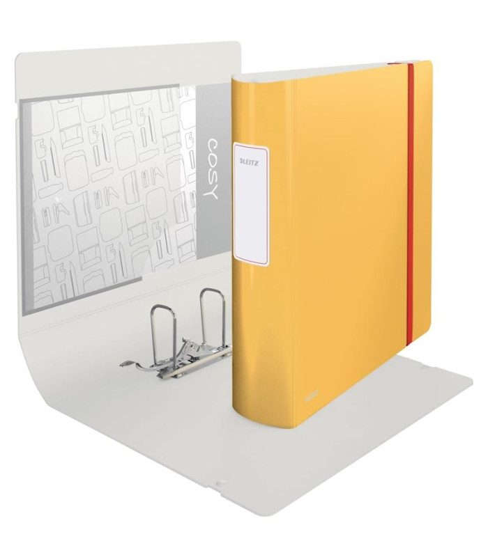 Pákový pořadač Leitz Cosy 180° - A4, celoplastový, šíře hřbetu 8,2 cm, žlutý