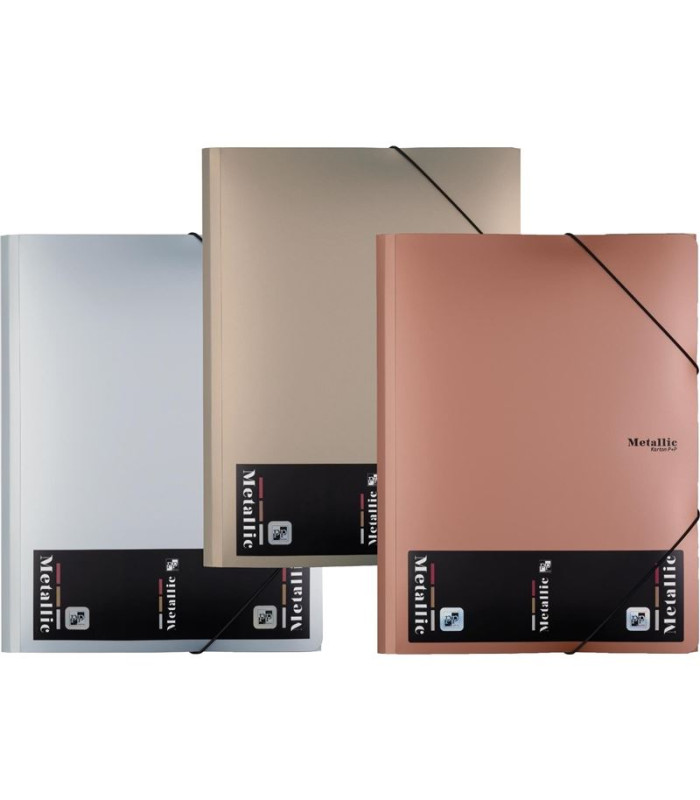 Desky s chlopněmi a gumičkou Metallic - A4, plastové, zlaté, 1 ks