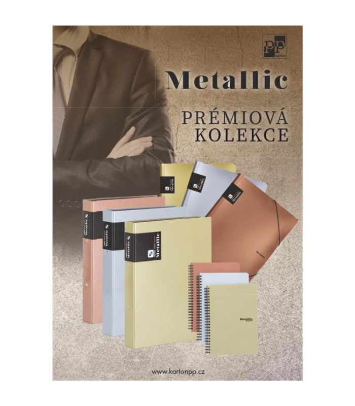 Desky s chlopněmi a gumičkou Metallic - A4, plastové, zlaté, 1 ks
