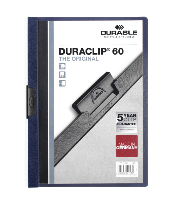 Zakládací desky s klipem Durable Duraclip - A4, kapacita 60 listů, modré