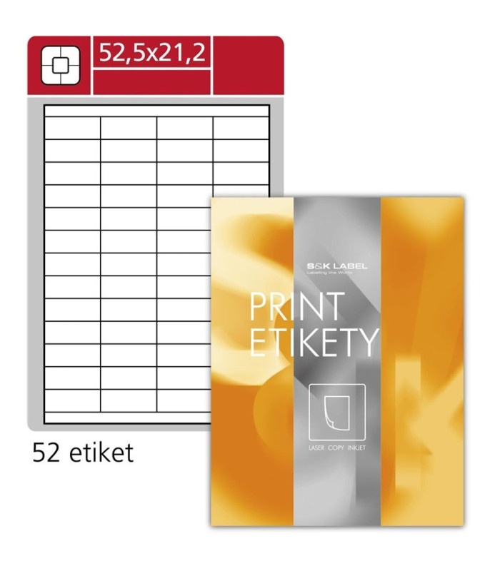 Snímatelné etikety, bílé, rozměr 52,5 x 21,2 mm, 5200 ks