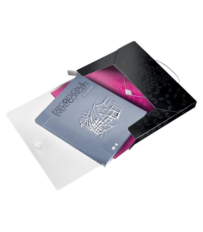 Box na spisy s gumičkou Leitz WOW - A4, černý, 3 cm