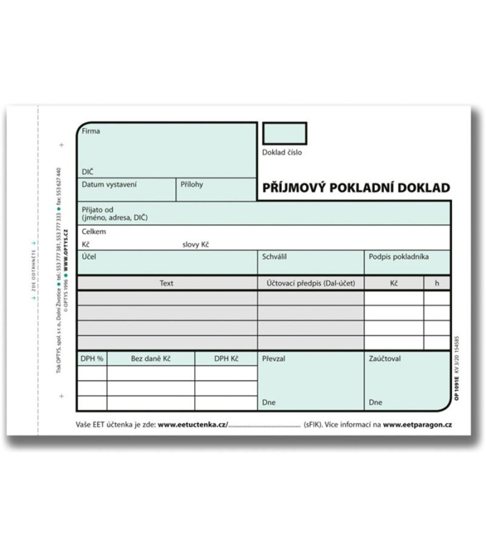 Příjmový pokladní doklad, nečíslovaný, 2x 50 listů