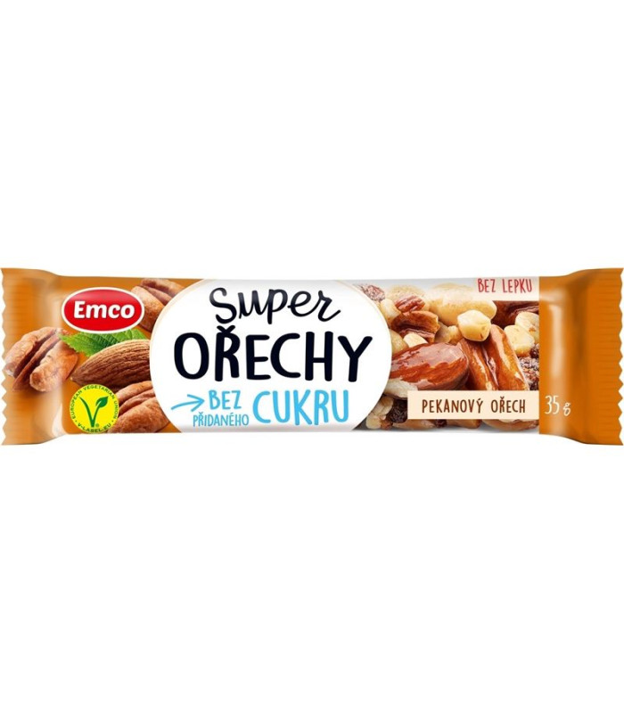 Tyčinka Emco Super ořechy - pekanový ořech, bez přidaného cukru, 35 g